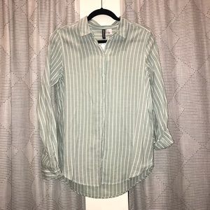 Light teal striped long sleeve button down shirt